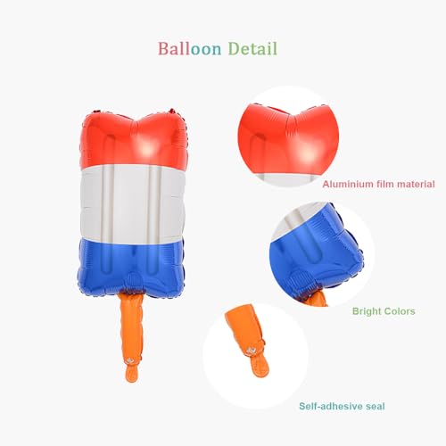 Image of 5Pcs Patriotic Popsicle Foil Balloons, Red White Blue Balloons for Memorial Day 4th of July Party Summer Party Decorations
