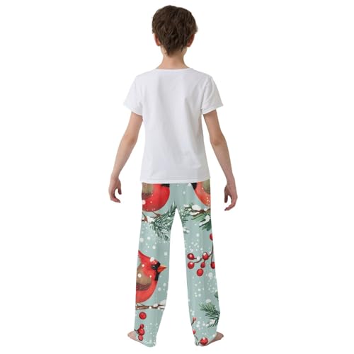Winter Cardinal Spruce Branch Boys Long Pants Soft Trousers Elastic Waist Kids Lounge Bottoms with Pockets S-XL3