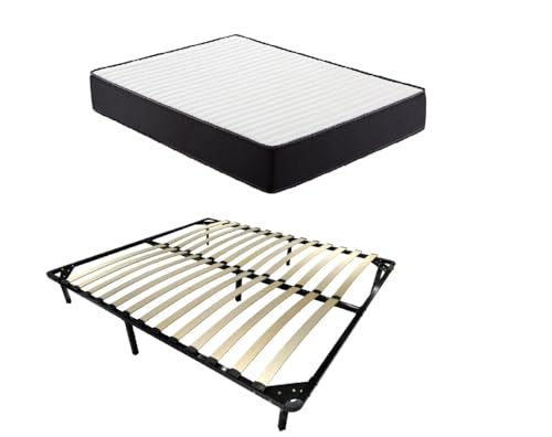 IZTOSS Matelas 140x190x22 en Mousse avec Sommier à Lattes en Bois et Pieds Démontables