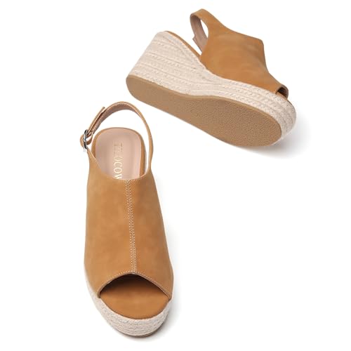 Image of Tilocow Espadrilles Wedges for Women Open Toe Ankle Strap Platform Dressy Casual Sandals Travel Slides