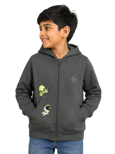 Image of Unisex Kids Solid Full Sleeve Zip Front Open Hooded Sweatshirt