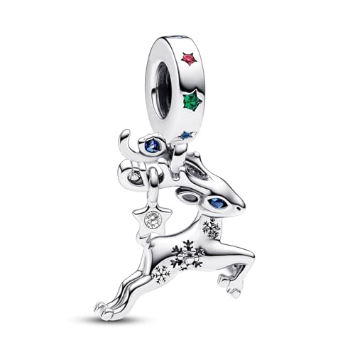 Amuefer Alce & Fiocco di Neve Charm Compatibili Bracciale Collana, Argento Sterling Ciondolo Halloween Compleanno Natale Gioielli Regali per le Donne Moglie Amici