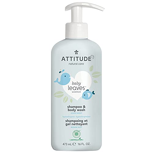 ATTITUDE 2-in-1 Shampoo and Body Wash for Baby, EWG Hypoallergenic Plant- and Mineral-Based Ingredients, Vegan and Cruelty-free, Almond Milk, 16 Fl Oz