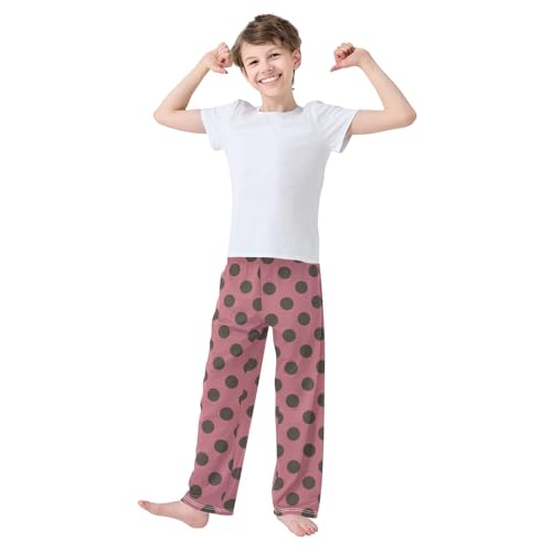 Pink Brown Polka Dots Pajama Pants Long Sleep Pant Soft PJ Bottoms Sleepwear2