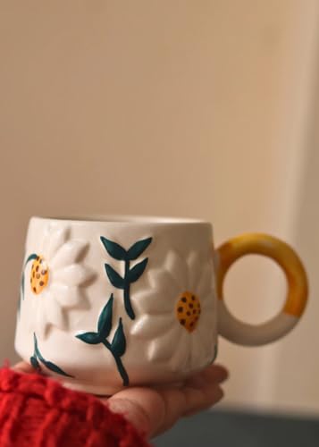 Image of WEAVING HOMES Daisy Bloom Mug 250 ML Handmade Ceramic Mugs Gift to Best Friend Coffee /Tea /Milk /Green Tea /Cold Coffee Mugs /Cup Microwave Safe & Dishwasher Safe (Set of 1)