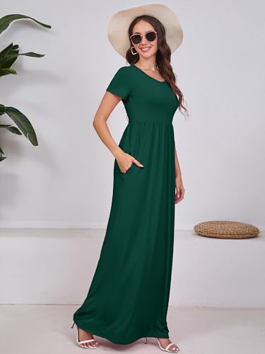 Image of DEARCASE Maxi Dress for Women Short Sleeve Casual Summer Loose Plain Comfy Long Dresses with Pockets