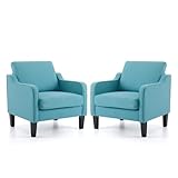 VINGLI Accent Chairs Set of 2 Living Room Chairs Teal Blue Reading Chair for Bedroom Scooped Arm Chair Mid Century Modern Accent Chairs Upholstered Comfy Chair for Apartment, Waiting Room