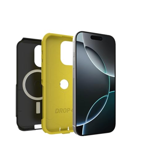 Image of OtterBox iPhone 16 Pro (Only) - Commuter Series MagSafe Case - Night (Black & Yellow) - Built-in Magnets - Slim & Tough - Pocket-Friendly - with Port Protection