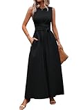 LIAMERHE Robe Été Femme Longue Chic et Élégante Robe Maxi sans Manches avec Poches Col Rond Taille Haute Robe de Plage Ligne A Style Bohème Décontractée Noir L
