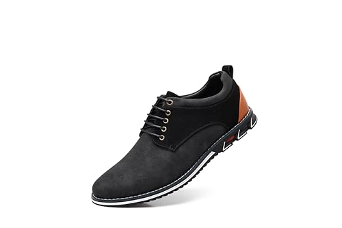 Men's Casual Oxford Shoes, Navy Blue and Black, Lace-up Canvas Sneakers with Contrast Sole (Black, Adult, Men, 10.5, Digital, US Shoe System, M (Medium))