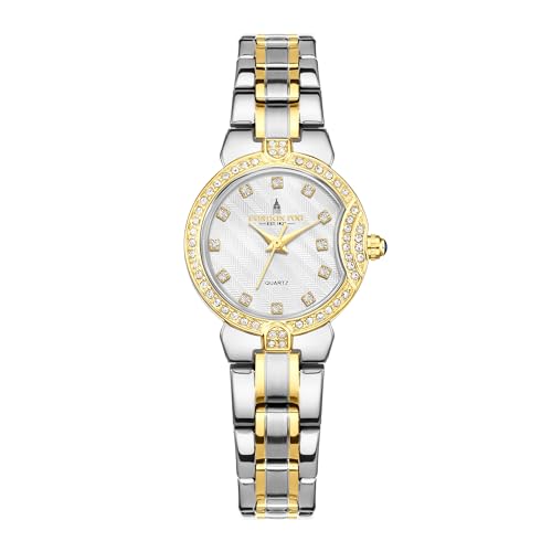 Image of London Fog Crescent Collection Analog Quartz Watch for Women - Round Textured Dial, Crystal-Studded, Diamond-Style Hour Markers, Stainless Steel Strap - LFW20005