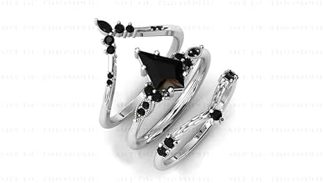 1CT-6CT Unique Black Onyx Engagement Ring Set Kite Shaped Black Onyx Antique Wedding Ring Set For Women Art Deco Unqiue Bridal Ring Vintage Promise Ring Set
