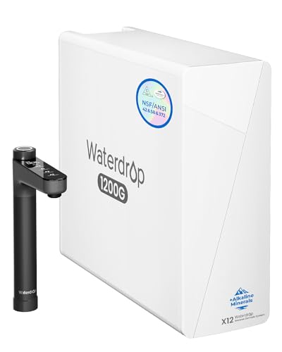 Waterdrop X12-Alkaline Mineral pH+ Tankless Reverse Osmosis System, NSF/ANSI 42&58&372 Certified, 1200 GPD RO Water Filter System, 11-Stage Filtration, 3:1 Pure to Drain, UnderSink, Black Faucet