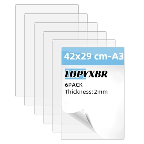 LOPYXBR 6 placas de cristal acrílico A3, 42 x 29 cm, lámina acrílica transparente de 2 mm de grosor, corte a medida, para decoración de Househld
