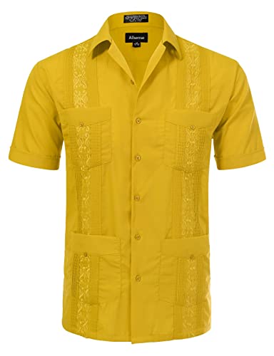Allsense Men's Short-Sleeve Button-Down Cuban Guayabera Shirt