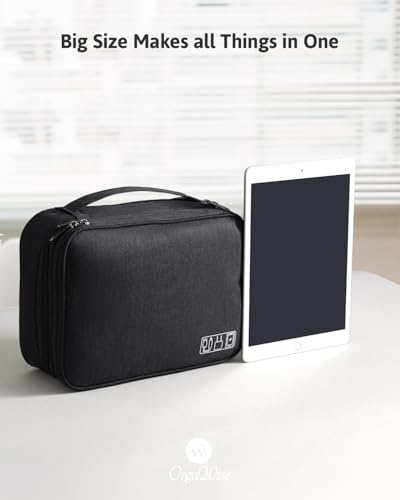 OrgaWise Accessories Bag Travel Electronics Organiser 3 Layer Cables Case for Power Bank, Camera, Ipad and Memory Card - Grey Electronic Case with 2 pcs Data Line Protect Sets