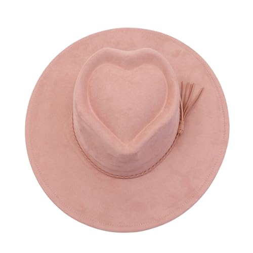LuminaSustain Unisex Faux Suede Heart Shaped Cowgirl Western Hat for Men Women Stagecoach Music Festival Wide Brim Hat (Pink M)