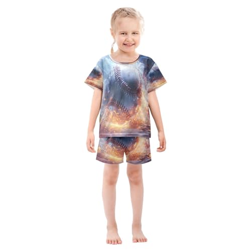 senya Short Sleeve Pajamas Sets Summer Cotton Sleepwear Baseball Water Fire Collisions3
