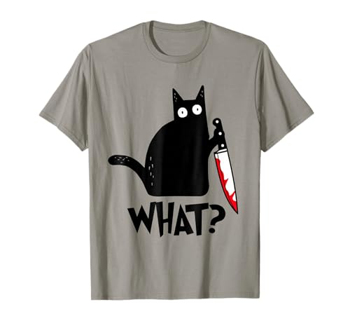 ¿Gato qué? Gato negro divertido gato asesino con cuchillo Camiseta