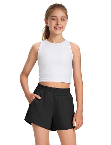 Girls Athletic Shorts with Liner Quick Dry Running Soccer Shorts with Zip Pockets for Kids Active Sports Volleyball2