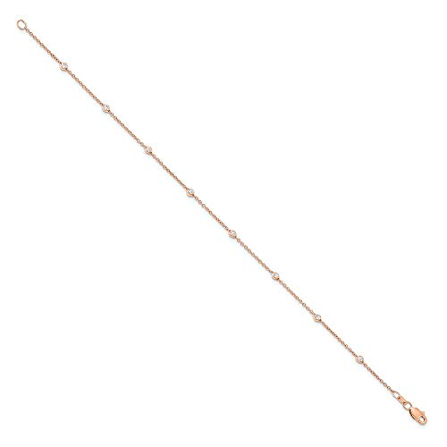 Solid 14k Rose Gold Lab Grown Diamond Station Anklet - with Secure Lobster Lock Clasp 9\" (Width = 1mm) (.203 cttw.) - Thumbnail 2
