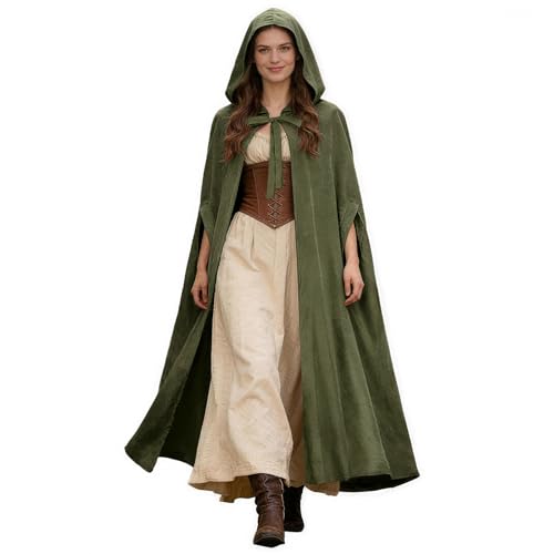 Ultrafun Women Renaissance Hood Cloak Arm Holes Medieval Cape with Hood for Halloween Costumes Cosplay (Green)
