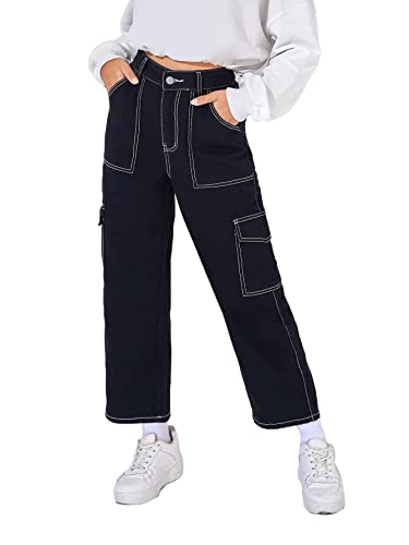 Image of dockstreet Womens Twill Denim Cargo for Women with White Stitching Accents 4 /715RAathreadcargoBlack White StitchLQR28ExthreadcargoBlack White StitchLQR28