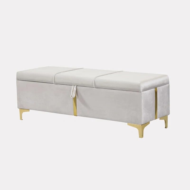 Image of LEGACY OF COMFORT Varvara Upholstered Ottoman Storage Bench for Living Room Velvet Chest for Sofa Couch Bedroom Entryway Ottoman (Beige)