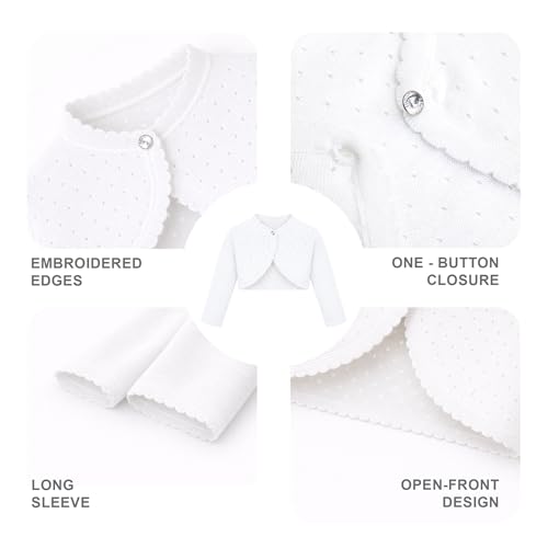 Lilax Baby Girls' Knit Long Sleeve One Button Closure Bolero Shrug 3-6 Months White