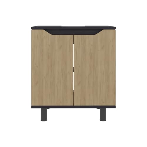 Gabinete de Almacenamiento para Bajo Lavabo en Roble y Negro, Tablero de Partículas, Multicolor miniatura 6