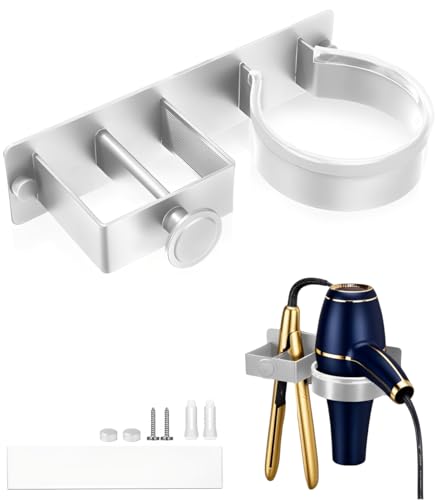 Cexovo Soporte para Secador de Pelo Soporte secador Pelo y Plancha Soporte Plancha Pelo de Acero con Adhesivo y Tornillos Inoxidable Soporte Secador para Baño Hoteles Barbershop