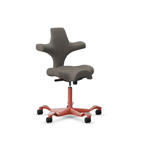 Image of HAG Capisco Sit to Stand Chair-Blush Rose Frame-Upholstered Gray Ash Vinyl