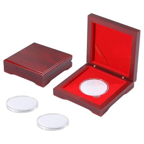Caja de Madera para Monedas 2 Pzs 50mm con Forro de Terciopelo miniatura 1
