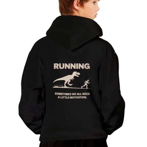 Sometimes Motivation Finds You T-rex Running Fit Hoodies for Teen Girls Boys Lightweight Kangaroo Pocket Sweatshirt2