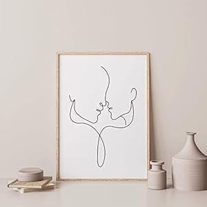 Lijntekening Paar Kus Abstracte Poster Wall Art Doek Zwart Wit Eenvoudig Schilderen Liefde Citaat Foto Home Decor15.7 “x 19.6” (40x50cm) Geen frame