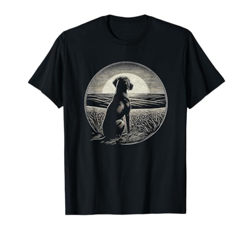 Vintage Vizsla Dog Retro Sunset Scene Art Design T-Shirt