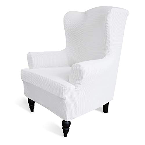 Image of Easy-Going Stretch Wingback Chair Sofa Slipcover Snow White | 1-Piece Sofa Cover Furniture Protector Couch Soft with Bottom, Spandex Jacquard