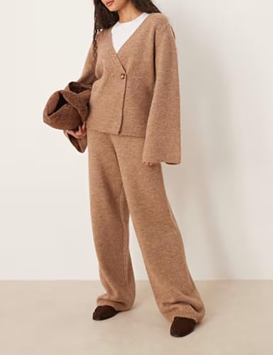 Yeokou Women Sweater Sets 2 Piece Button Down Cardigan Wide Leg Pants Outfits Long Sleeve Loungewear Sets Knit Co Ord Sets3