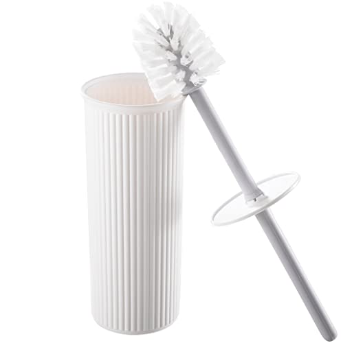 Image of Superio Ribbed Collection Toilet Bowl Brush and Holder Set, Decorative Plastic Bathroom Toilet Brush with Holder, Toilet Cleaner Scrubber, White - 1 Pack