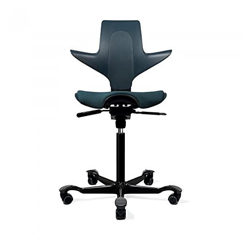 HAG Capisco Puls Adjustable Standing Desk Chair - Black Frame - Fathom Blue Full Cushion