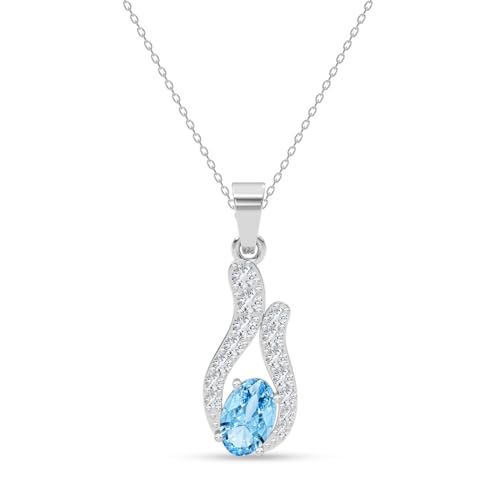Image of Clara 925 Sterling Silver Blue Pendant Necklace with Chain | Platinum Plated |Minimal Daily Wear | Gift for Women & Girls