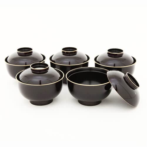 Amazon.co.jp: 雑煮椀 蓋付き 5客セット 溜渕金雑煮椀揃