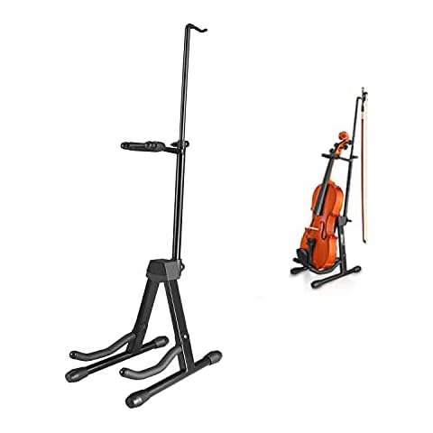 Eastar Violin Stand with Bows, Stand for acoustic Guitar Bass, Mandolin, Banjo,Portable and Adjustable Holder Black,Easy to Install and Sturdy,Black Cover