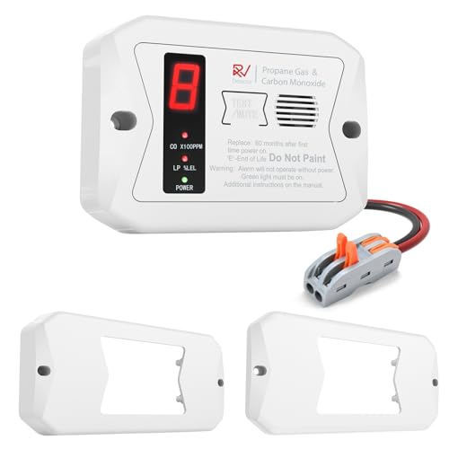 RV Dual LP/CO Alarm, RV Carbon Monoxide & Propane Detector, Hardwired-12V DC with 3 Different Brackets for Motorhome Travel Trailer, Motor Coach, Truck Camper (R502 White)