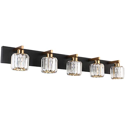 Aipsun Crystal Bathroom Vanity Light Black Vanity Lighting fixtures 5 Lights Crystal Vanity Light for Bathroom(Exclude Bulb)