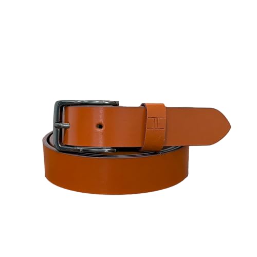 Men's Leather Belt, 40 MM, Tan Brown, Handcrafted Buff Leather with Chrome Buckle