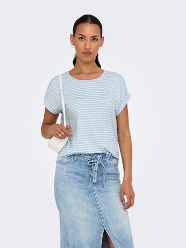 ONLY Damen Onlmoster Stripe S/S O-Neck Top JRS Noos Basic-Oberteil Mit O-Ausschnitt Und Kurzen Ärmeln Für Freizeitkleidung, Clear Sky… – Ansicht 2
