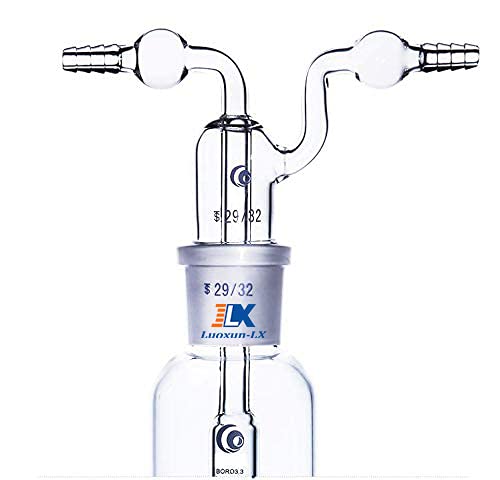 Bottiglia di lavaggio del gas da laboratorio, trappola per vuoto in vetro da 500 ml con due tubi piegati, kit di vetreria in borosilicato per laboratorio di chimica (500ml)
