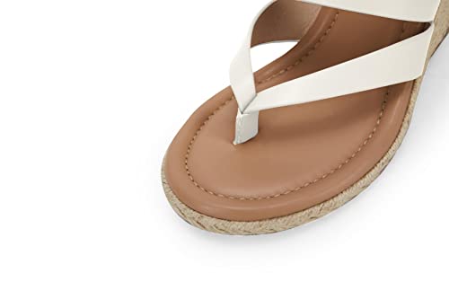 Womens Espadrille Wedge Sandals Platform Thong Padded Insole Single Vegan Leather Strap Slides Backless Slip On Casual Summer Flip Flops #TOP5