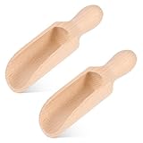 [2Pcs] Wooden Scoop Bath Salt Scoop - 5.5 Inch Natural Beech Wood Scoop for Coffee Bean, Sugar, Flour, Cereal and More